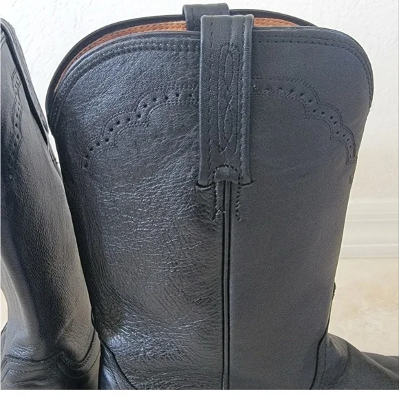 LUCCHESE Men's Lonestar Calf Round Toe Roper Boots In Black 10.5EE. - Picture 8 of 13